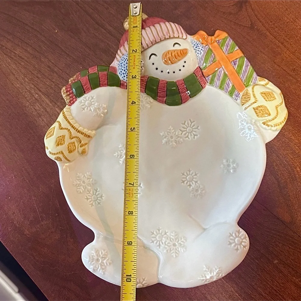 Vintage Fitz and Floyd Frosty Folks Canape Plate Snowman Dish In Box EUC